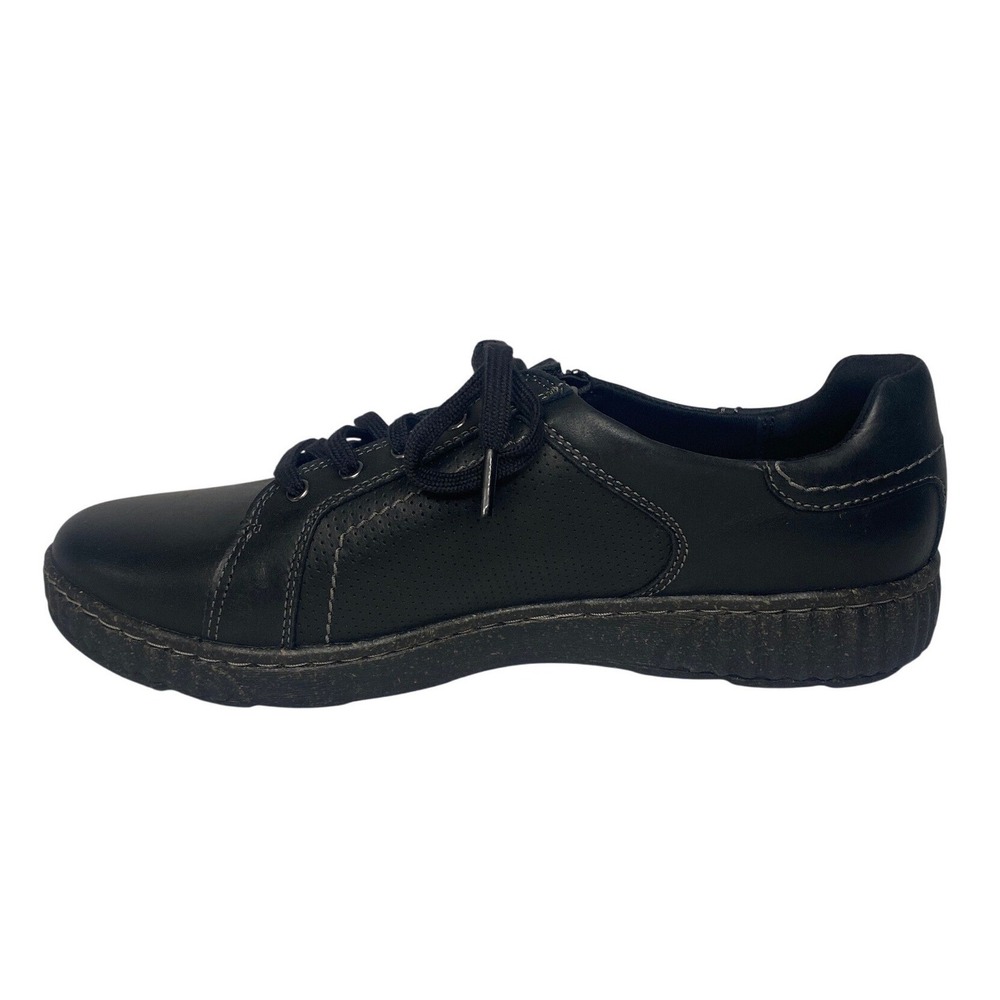 NEW Clarks Caroline Janna Black Leather Lace Up Side Zip Shoes Womens 10 Comfort